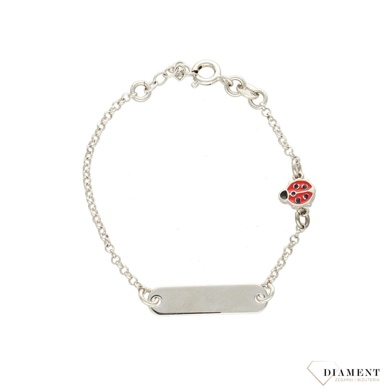 Bransoletka srebrna dla dziewczynki biedronka i blaszka A032 biedronka.jpg